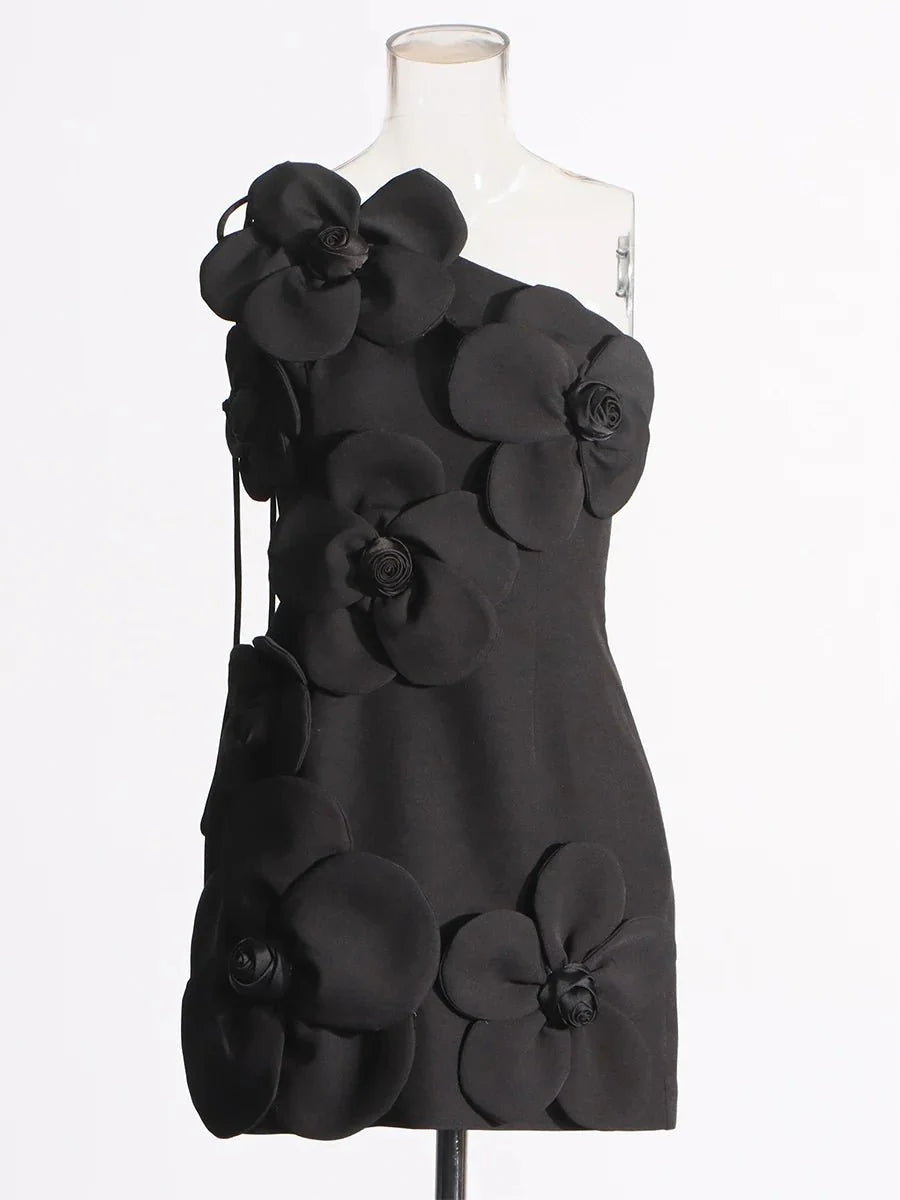 Asymmetrical Neckline High Waist Mini Dress