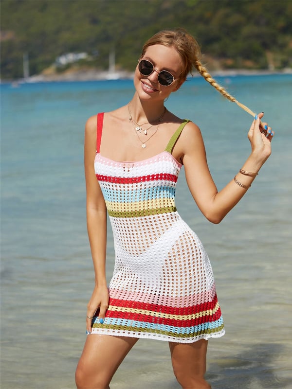 Women's American Flag Knitted Ripped Cutout Cover-Up Swimsuit