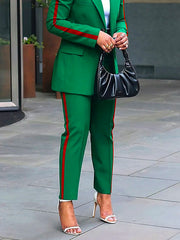 High Waisted Loose Split-Joint Striped Pants Suit Pants Trousers