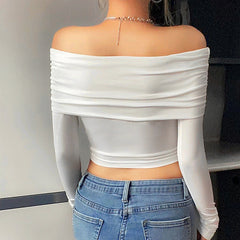 Off-shoulder Slim And Versatile Long-sleeved T-shirt Top