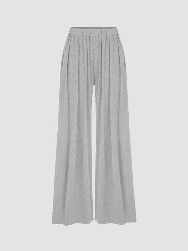 Elasticity Solid Color Split-Joint Loose Plus Size Trousers Pants