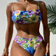 Women's Art Hawaiian Contrast Floral Print Tankini Swimsuit