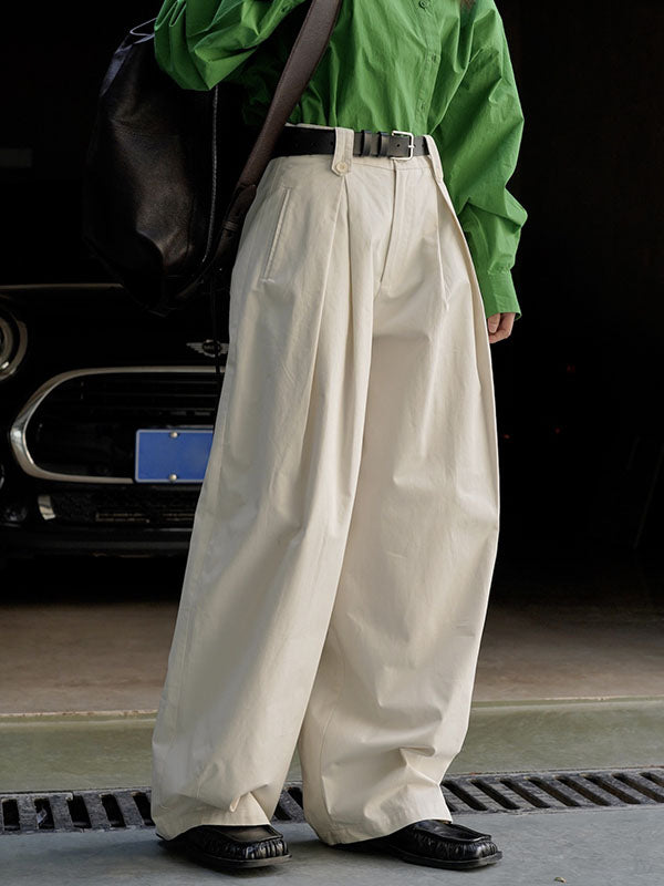 Pleated Solid Color High Waisted Wide Leg Trousers Casual Pants Bottoms
