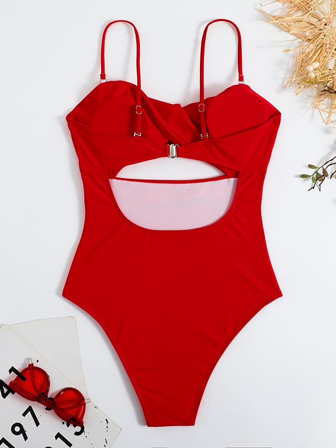 Solid Colored Sexy Hollow Out One Piece Swimsuit