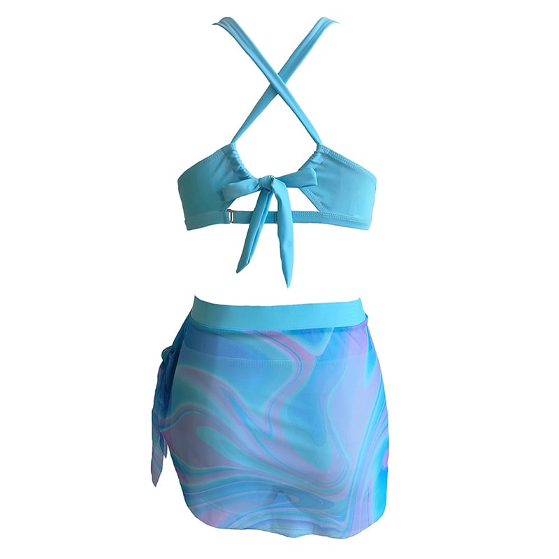 Women's Art Hawaiian Multicolor Mesh Three Piece Bikini Tankini Swimsuit