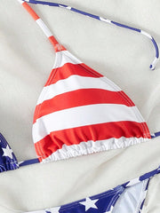 Women's American Flag Print Strappy Beach Bikini