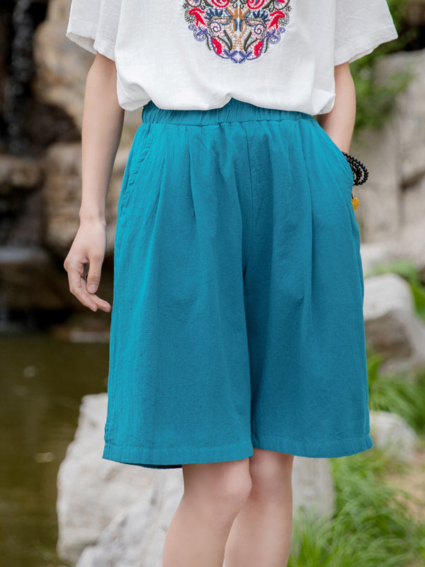 Elasticity Solid Color Loose Wide Leg Shorts Bottoms