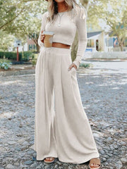 Solid Color Long Sleeves+Wide Leg Suits