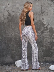 Women's Casual Pants Snake Print High Waist Flared Pants Slim Pants Wide Leg Pants