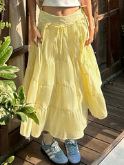 Bow Low Waist Skirt In Yellow
