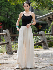 Casual Wide Leg Pleated Loose Solid Color Pants