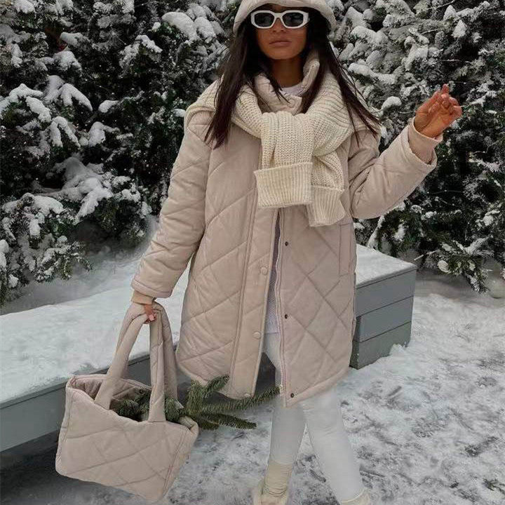 OVERSIZED DIAMOND QUILTED LONG SLEEVE LONGLINE PUFFER JACKET