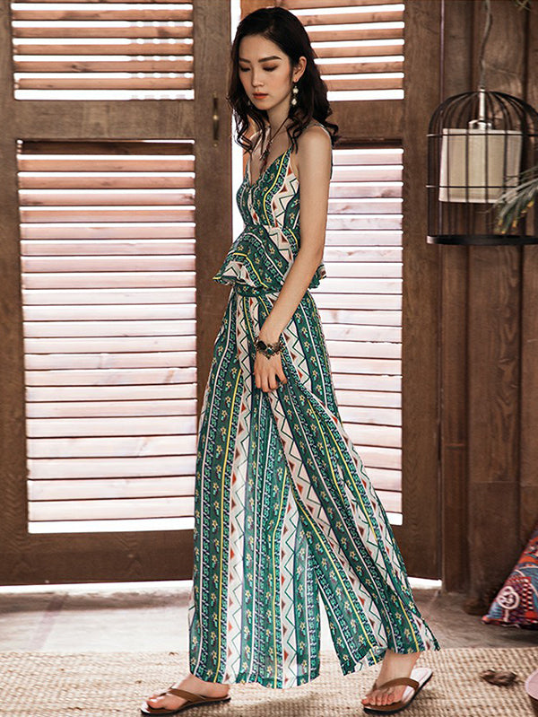 Casual Loose High Waisted Floral Printed Wide Leg Pants Bottoms
