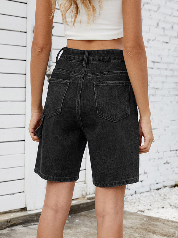 Buttoned Pockets Wide Leg Shorts Bottoms Jean Pants Bottoms