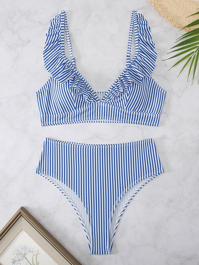 Women's Sexy Casual Resort Split Swimsuit With Ruffle Design (With Breast Pads)