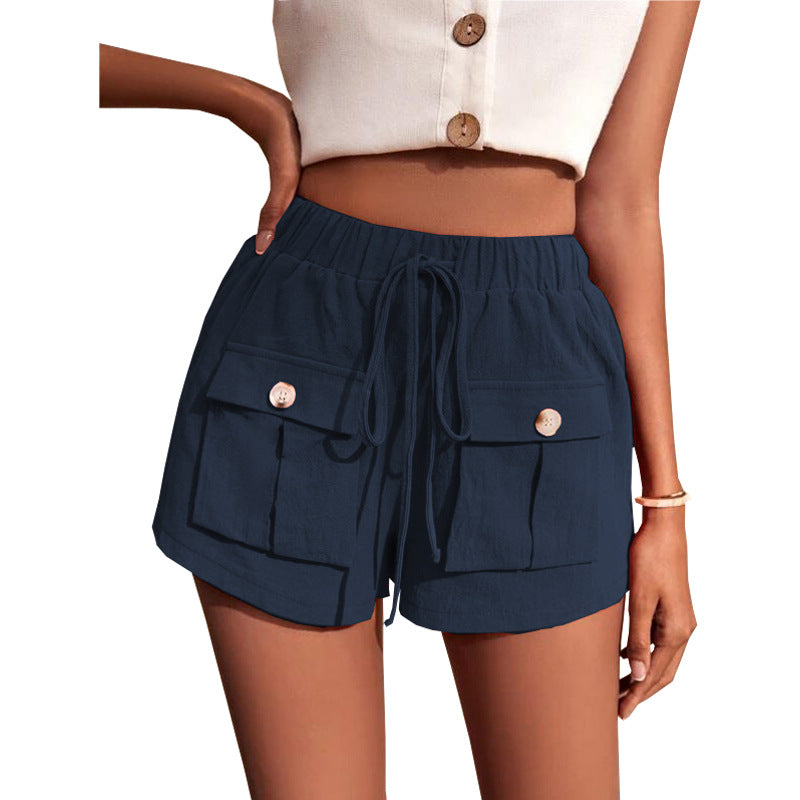 Loose Mid Rise Drawstring Straight Shorts