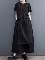 Solid Color Split-Joint Ninth Pants Wide Leg Casual Pants Bottoms