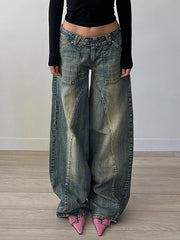 Distressed Wide Leg Low Rise Jeans