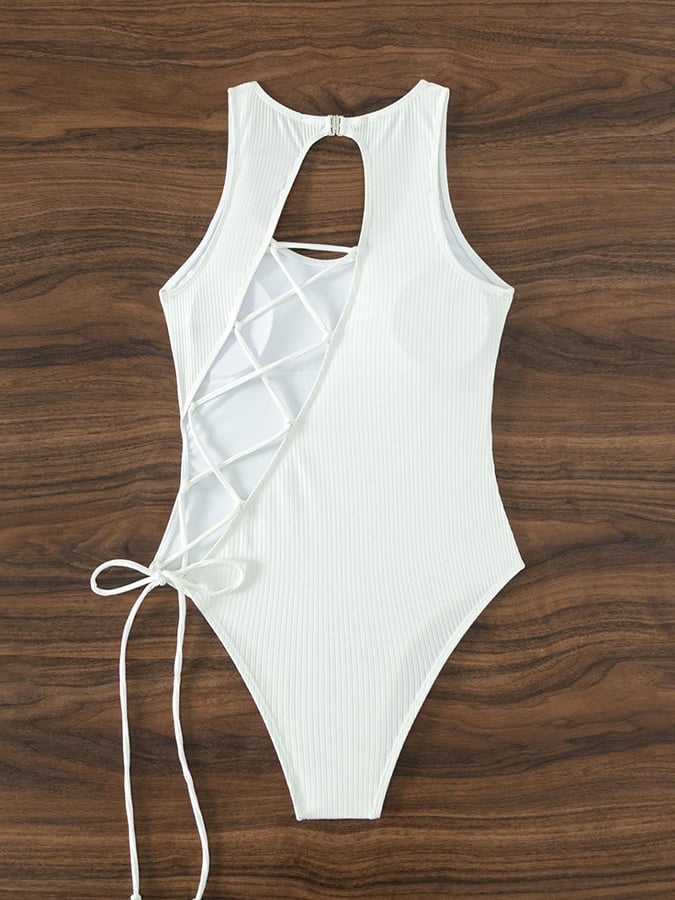 Solid Cut Out Strap One Piece Swimsuit