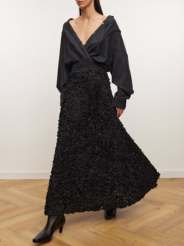Solid Color Three-Dimensional Flower A-Line High Waisted Skirts Bottoms