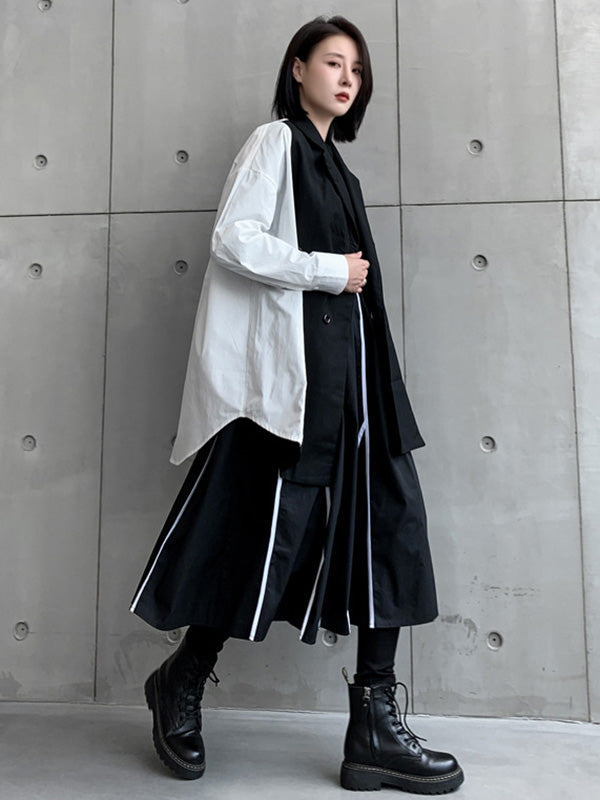 Cool Irregular Striped A-Line Long Skirt