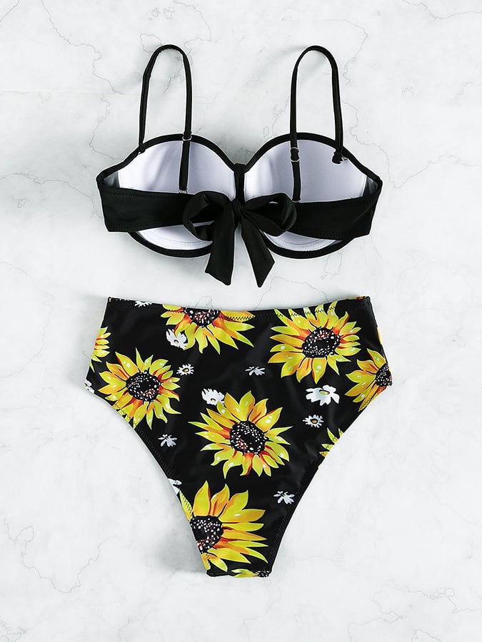 Women's Split Sunflower Design Sexy Bikini Swimsuit