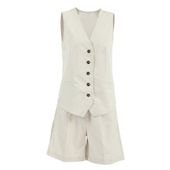 V-neck Vest High Waist Wide Leg Pants Suit Fashion