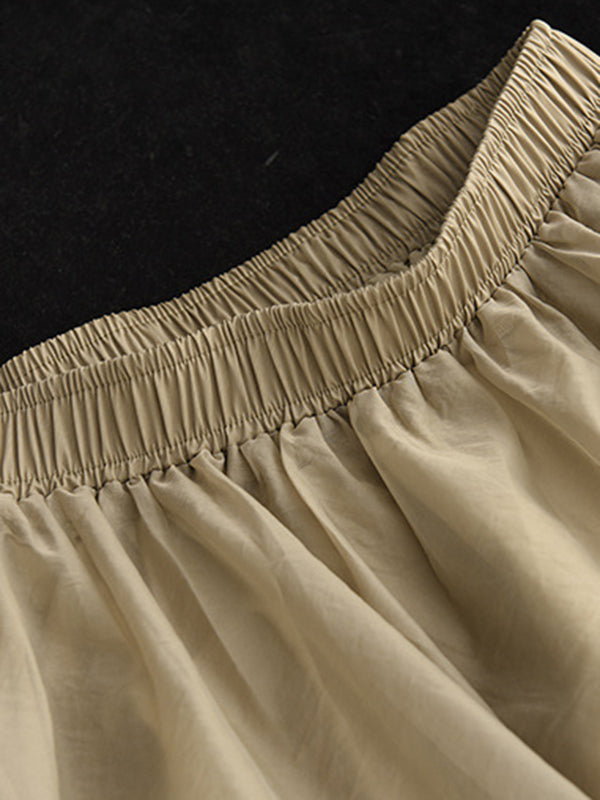 Simple Loose Solid Color Split-Joint Bubble Skirt