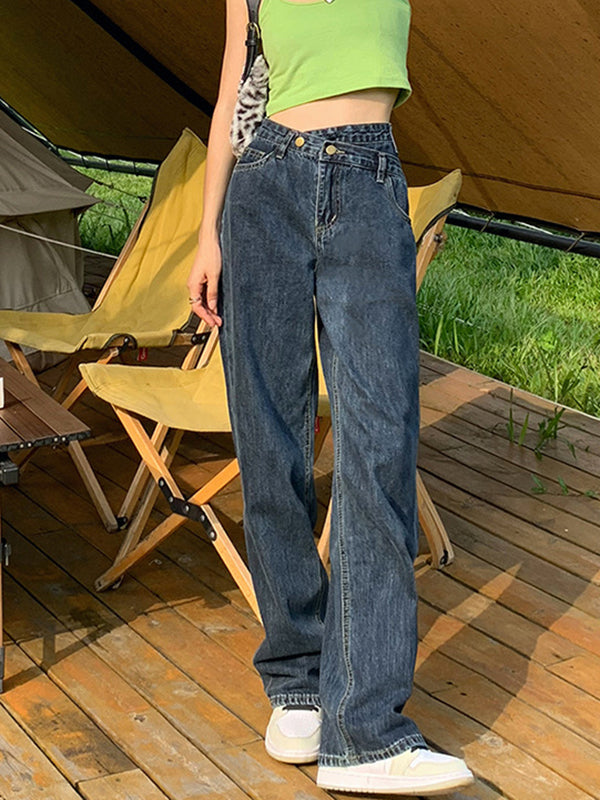 Casual High Waisted Split-Joint Jean Pants Bottoms