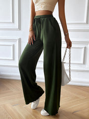 Drawstring Elasticity Solid Color Loose Straight Leg Trousers Pants