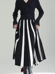 Contrast Color Pleated A-Line Loose Skirts Bottoms