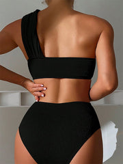 Solid Color Single Shoulder Wrap Chest Split Swimsuit