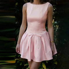 Backless Slim Pleated Short Dress