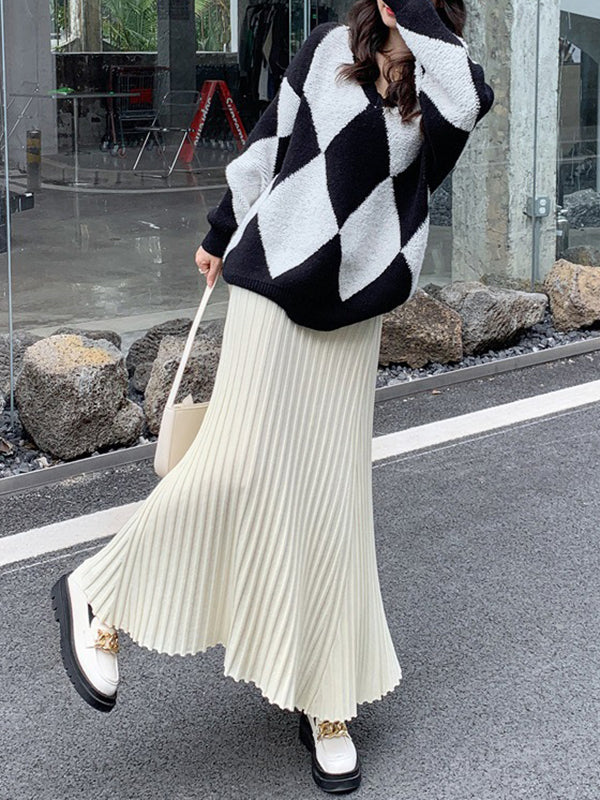 Pleated Solid Color A-Line High Waisted Skirts Bottoms