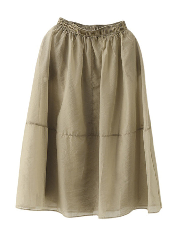 Simple Loose Solid Color Split-Joint Bubble Skirt