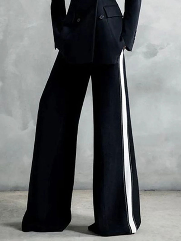 Contrast Color Pockets Loose Wide Leg Suit Pants Pants