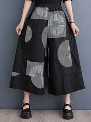 Elasticity Printed High Waisted Loose Pants Cropped Trousers