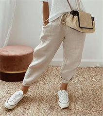 Women's Cotton And Linen Plain Casual Pants