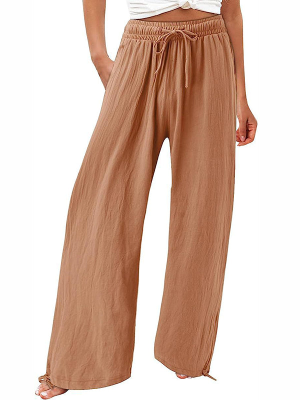 Drawstring Elasticity Solid Color Loose Wide Leg Trousers Pants