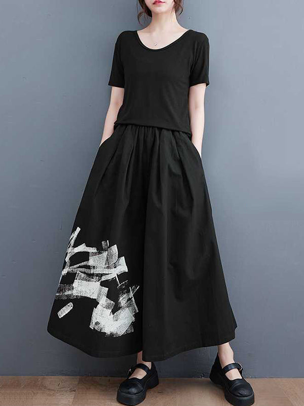 Abstract Printed Elasticity Loose Wide Leg Casual Pants Bottoms