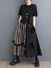 Flower-Embellished Elastics Split-Joint High Waisted Loose Skirts Bottoms