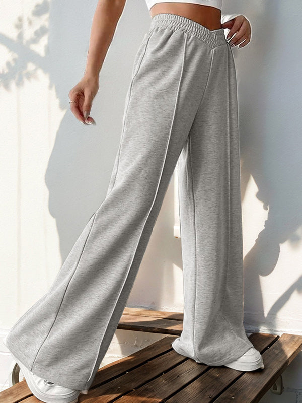 Elasticity Solid Color High Waisted Loose Trousers Pants