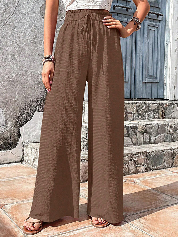 Drawstring Elasticity Solid Color Split-Joint Loose Wide Leg Trousers Pants