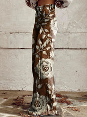 Women's Vintage Floral Print Wide Leg Pants