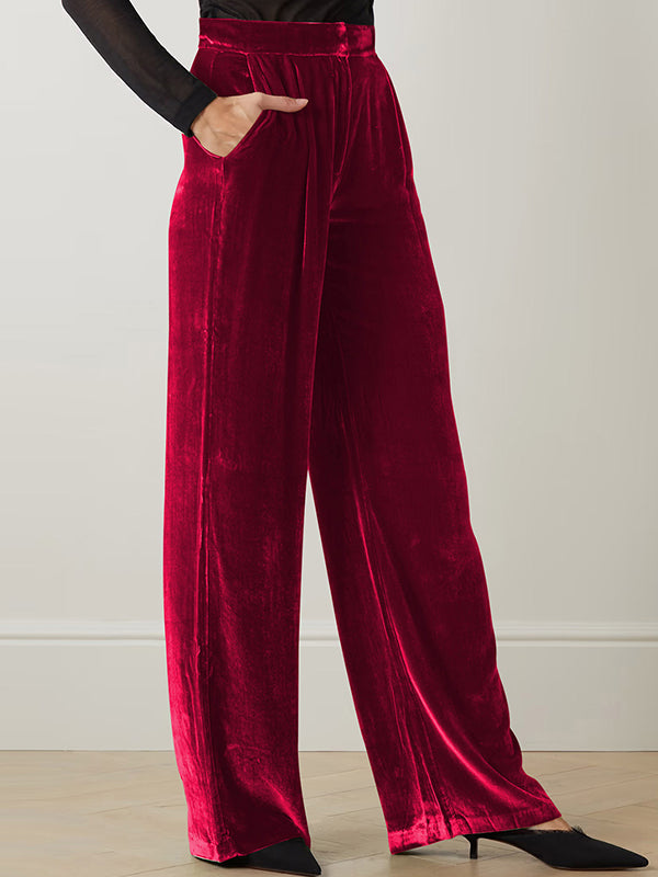 Elasticity Solid Color High Waisted Loose Trousers Pants