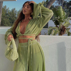 Stella Two-Piece Crop Top and Wide Leg Pant Set