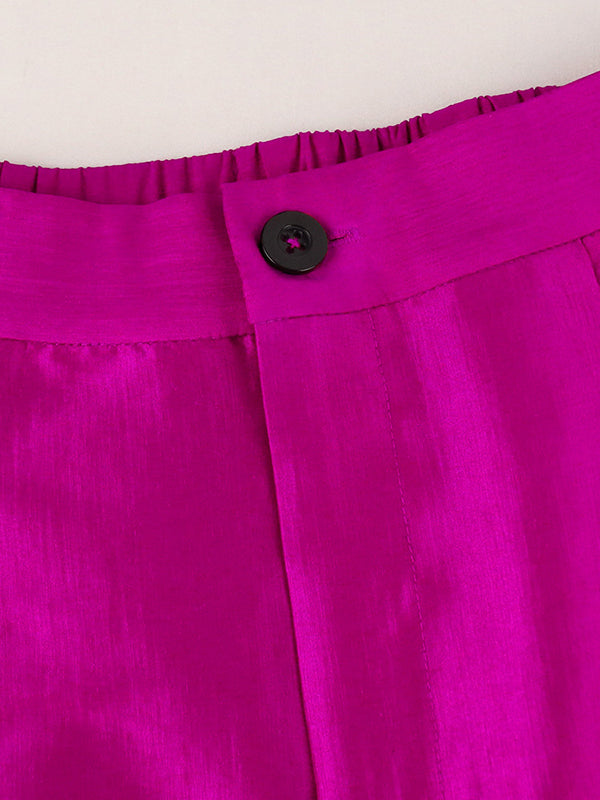 Buttoned Falbala High-Waisted Solid Color Loose Wide Leg Pants Flared Trousers