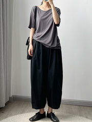 Elasticity Solid Color Loose Casual Pants Bottoms