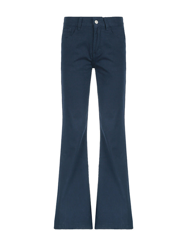 Solid Color Low Waist Flared Suit Pants