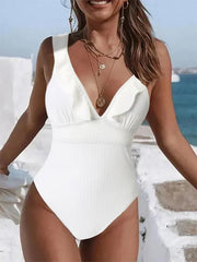 Solid Flying V-Neck Swimsuit